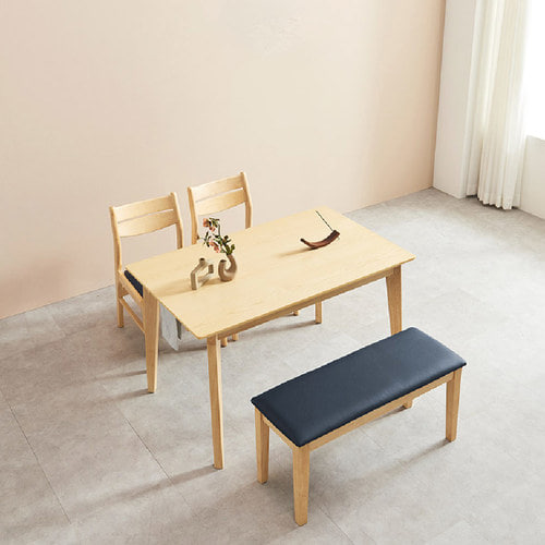 고무나무 원목 4인용 식탁 테이블 벤치의자 세트